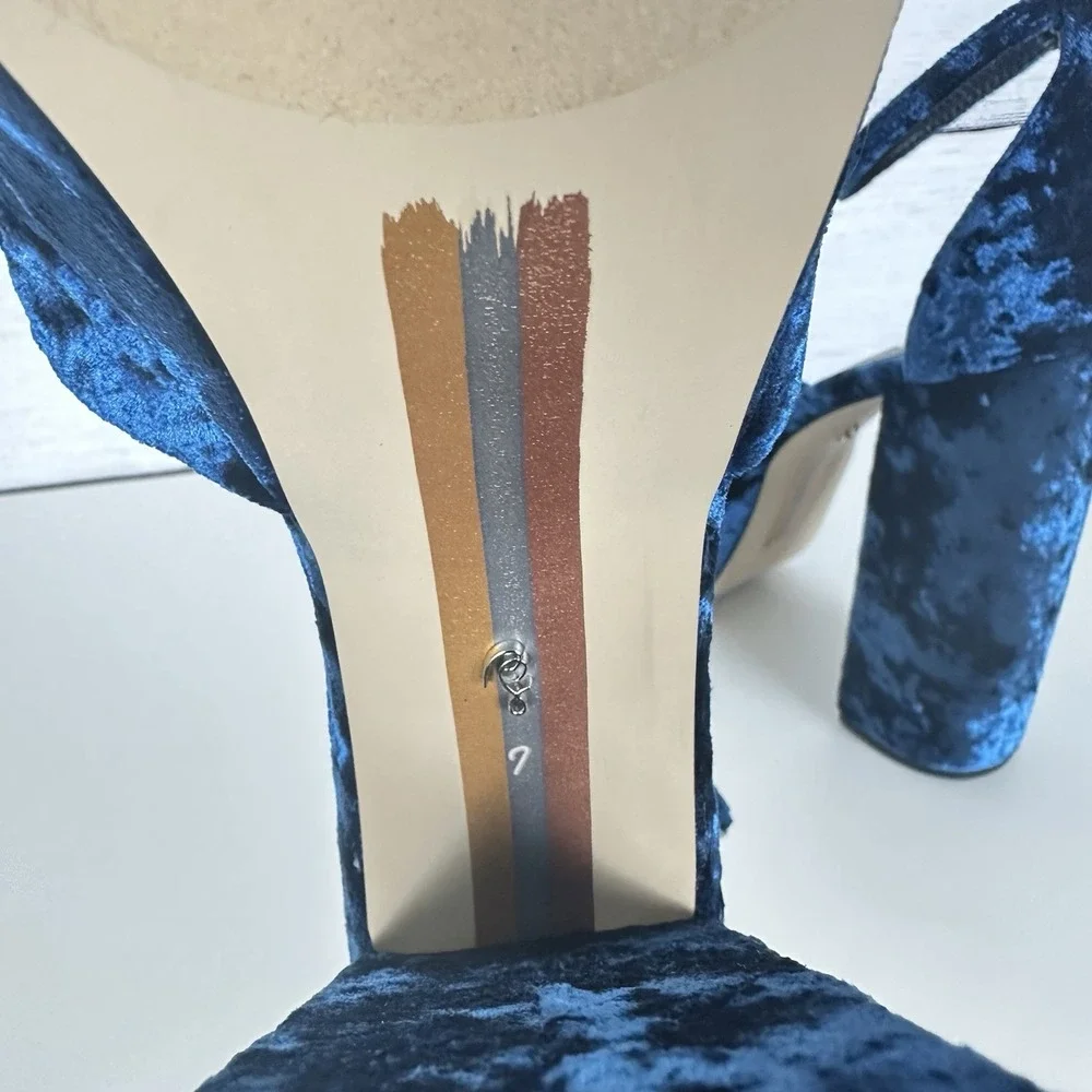 Sam Edelman Kori Platform Heels‎ Blue Velvet Ankle Strap Open Toe Size 7 Bratz